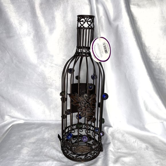 2009 Epic Products Wine Bottle Cork Cage Whimsy 14" Metal w/Glass Beads - Picture 2 of 9